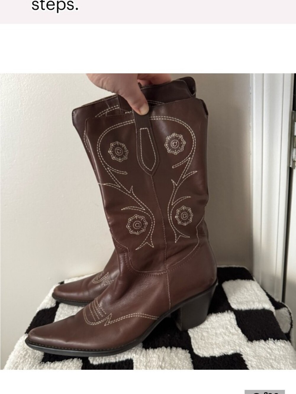 Franco Sarto Brown Embroidered Western Heeled Boots